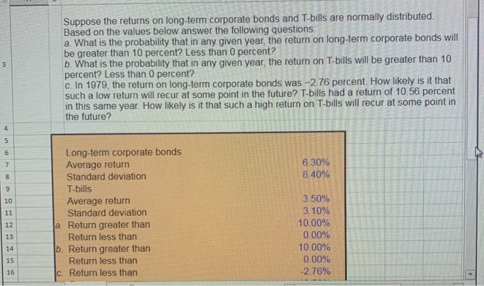 suppose the returns on long term corporate bonds and T-bills are normally distributed-example-1