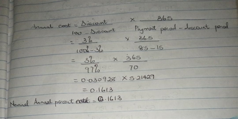 g A firm buys on terms of 3/15, net 45. It does not take the discount, and it generally-example-1