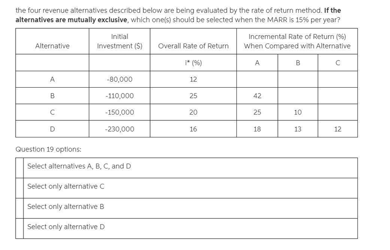 If the alternatives are mutually exclusive and the MARR is 15% per year, the alternative-example-1