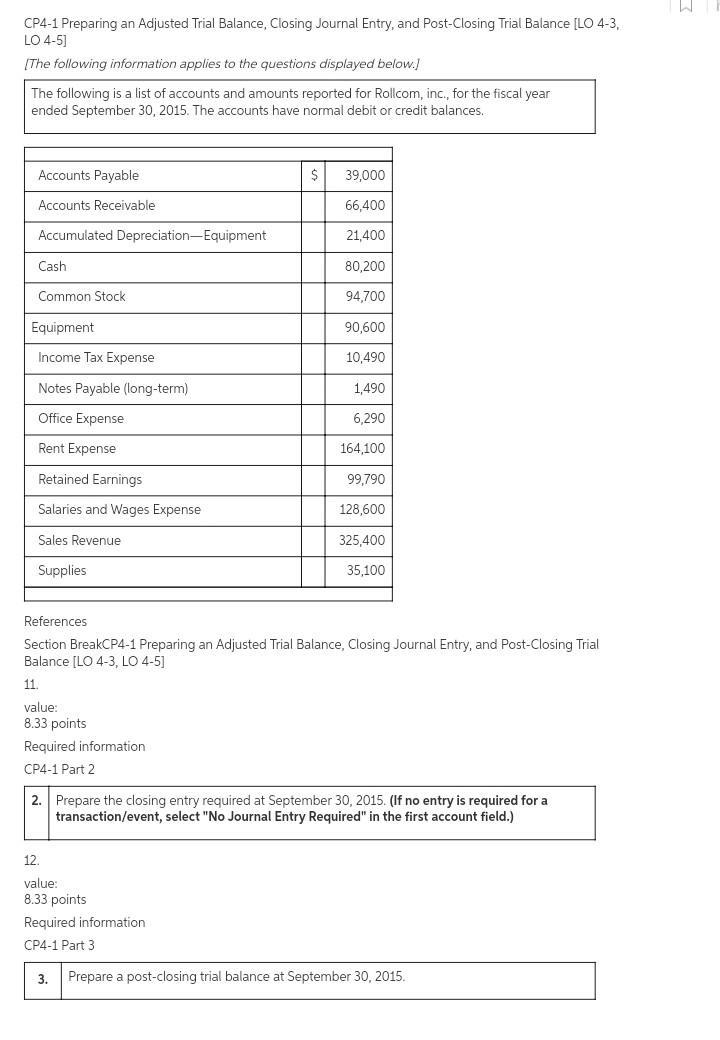 CP4-1 Preparing an Adjusted Trial Balance, Closing Journal Entry, and Post-Closing-example-1