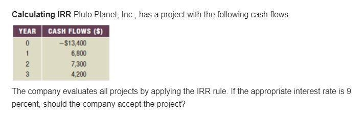 The company evaluates all projects by applying the IRR Rule. If the appropriate interest-example-2