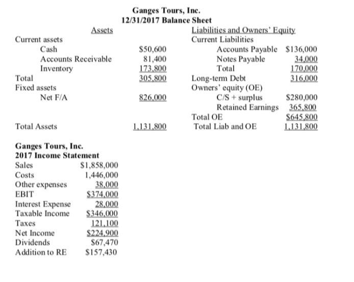 11. Consider the Ganges Tours, Inc. financial statements below. Calculate the following-example-1