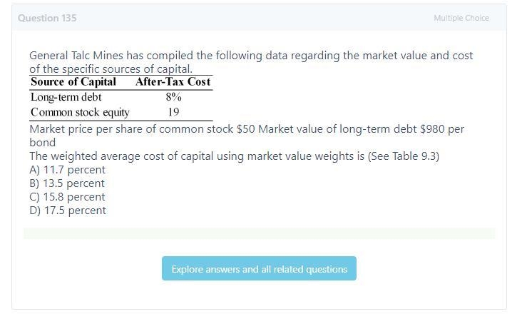 General Talc Mines has compiled the following data regarding the marker value and-example-1