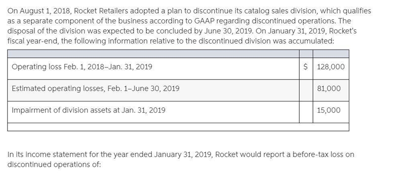 on august 1 2018 rocket retailers adopted a plan to discontinue in its income statement-example-1