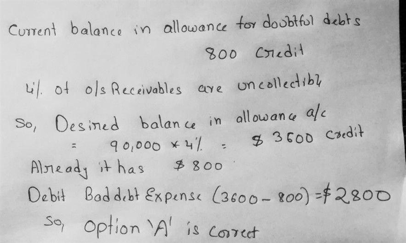 A company has $90,000 in outstanding accounts receivable and it uses the allowance-example-1