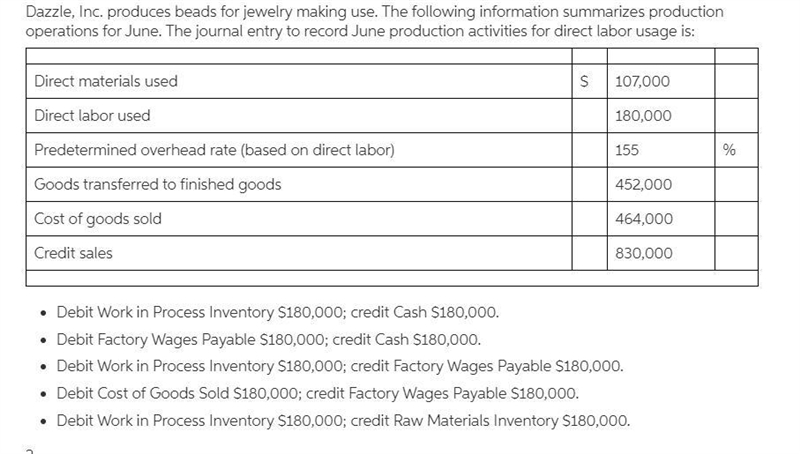 dazzle, inc. produces beads for jewelry making use the journal entry to record production-example-1