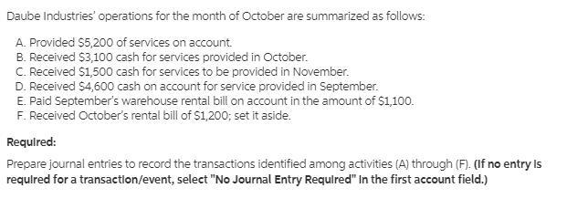 Record the journal entry Received October's rental bill of $1,300; set it aside.-example-1