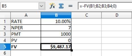 Calculate the amount realized at the end of 7 years through annual deposits of $1000 at-example-1