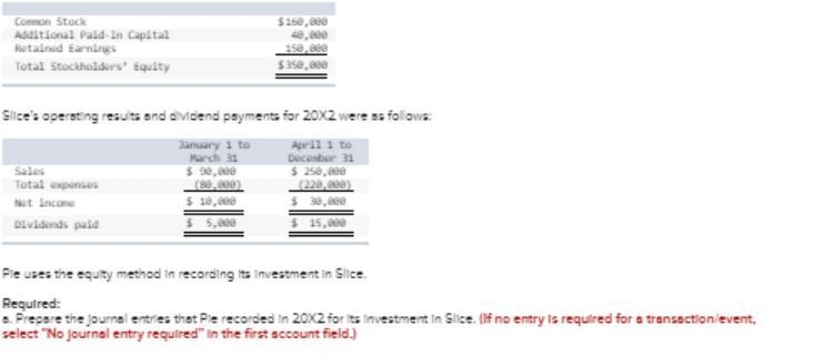 Pie Corporation paid $319,500 to acquire 90 percent ownership of Slice Company on-example-1