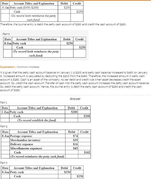 Palmona Co. establishes a $200 petty cash fund on January 1. On January 8, the fund-example-2