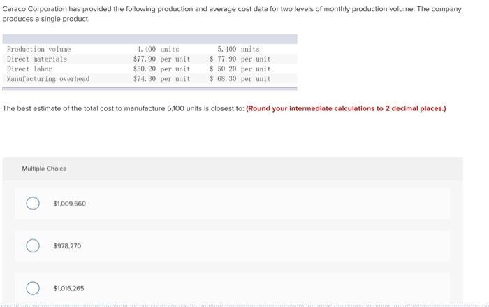 The best estimate of the total cost to manufacture 5,100 units is closest to: (Round-example-1