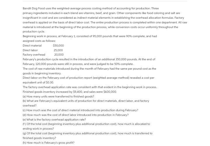 Direct labor on the February cost of production report (weighted-average method) revealed-example-1