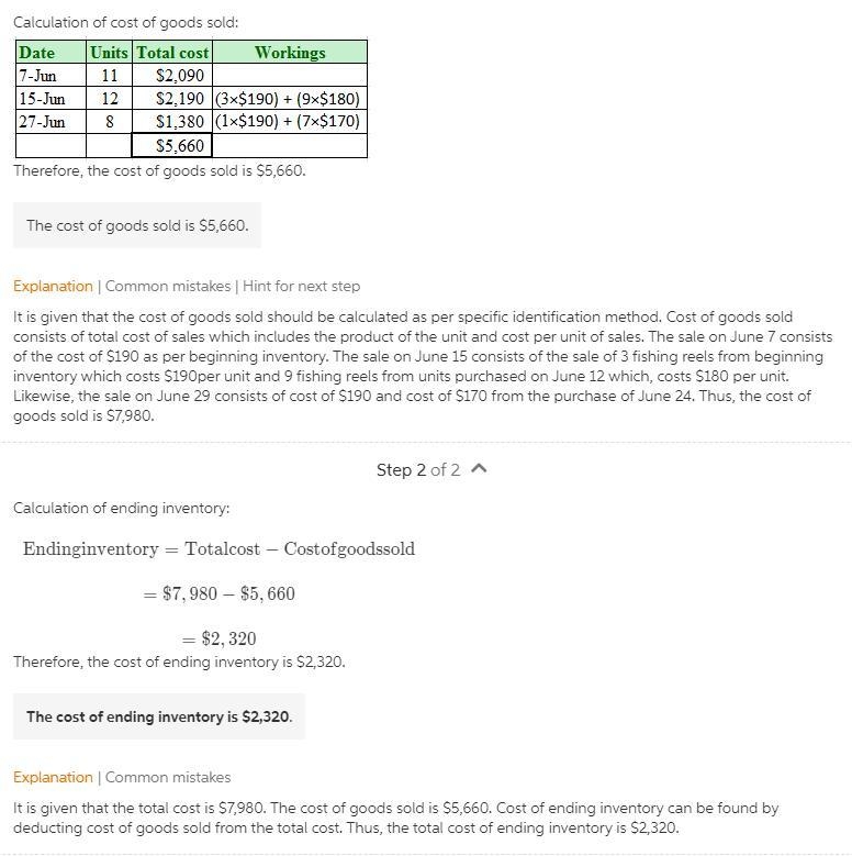 . Calculate ending inventory and cost of goods sold at June 30, using the specific-example-1