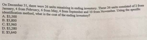 A company had the following purchases during the current year: Jan: 10 units at $ 120 Feb-example-1