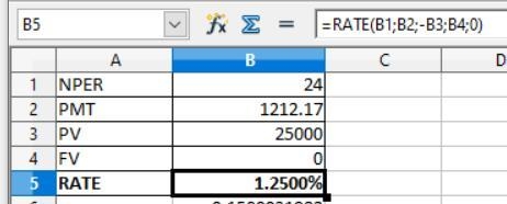 You borrow $25,000 to be repaid in 24 monthly installments of $1,212.17. The annual-example-1