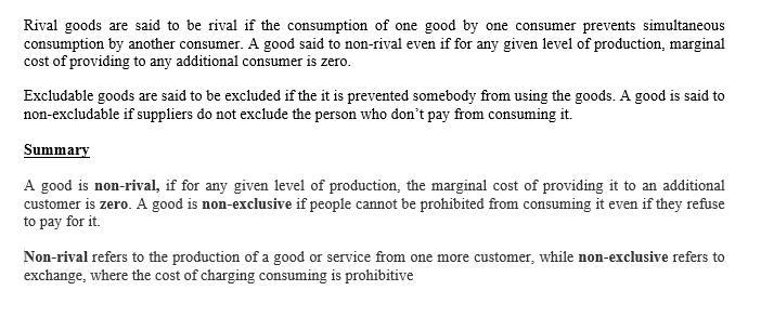 A good is (nonrival or nonexclusive), if for any given level of production, the marginal-example-1