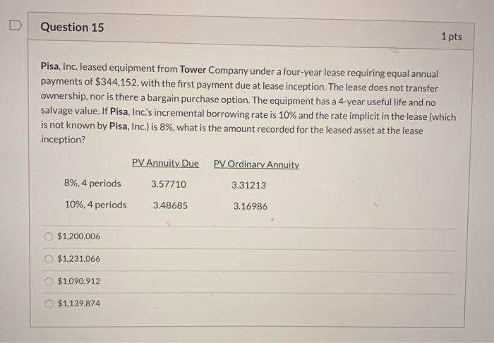 Pisa, Inc. leased equipment from Tower Company under a four-year lease requiring equal-example-1