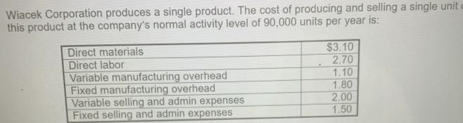 The normal selling price is $20 per unit. Wiacek capacity is 100,000 units per year-example-1