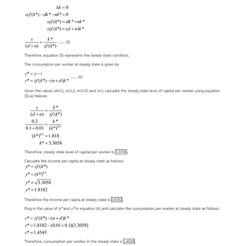 Consider a numerical example using the Solow growth model. Suppose that F(K,N) = K-example-2