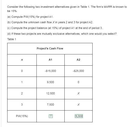 Compute PW(15%) for project A1. Compute the unknown cash flow X in years 2 and 3 for-example-1