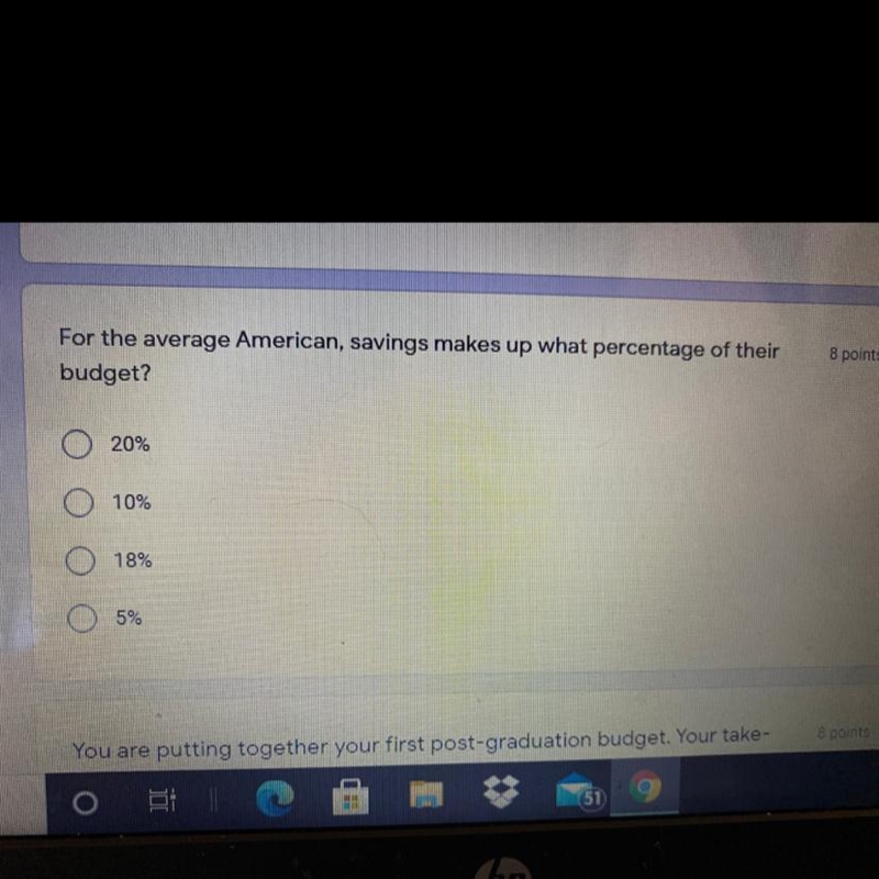 For the average American, savings makes up what percentage of their budget?-example-1