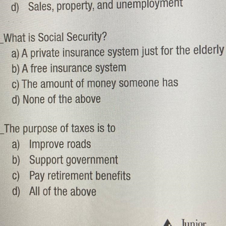 What is Social Security? a) A private insurance system just for the elderly b) A free-example-1