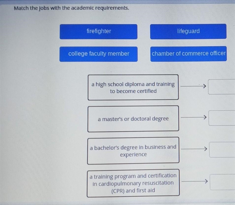 Match the jobs with the academic requirements.​-example-1