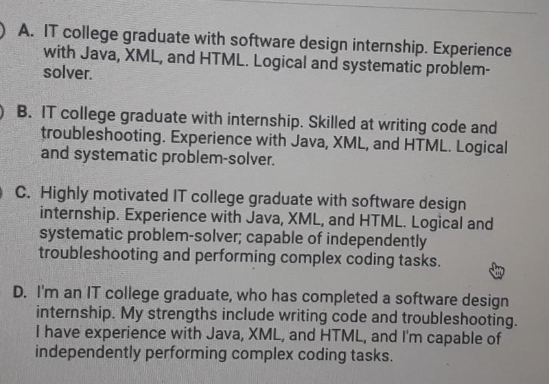 Which of the following examples is the best demonstration of a qualification profile-example-1