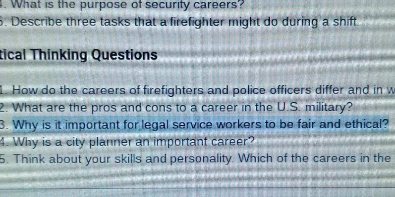 Why is it important for legal service workers to be fair and ethical? (the blue highlighted-example-1