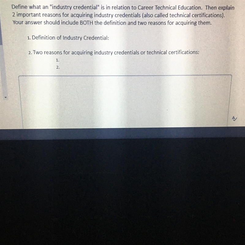 HELP PLSSS Define what an "industry credential" is in relation to Career-example-1