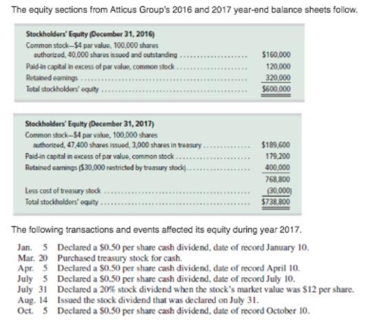 The equity sections from atticus group's 2016 and 2017 year-end balance sheets follow-example-1