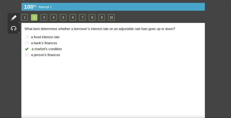 What best determines whether a borrower's investment on an adjustable rate loan goes-example-1