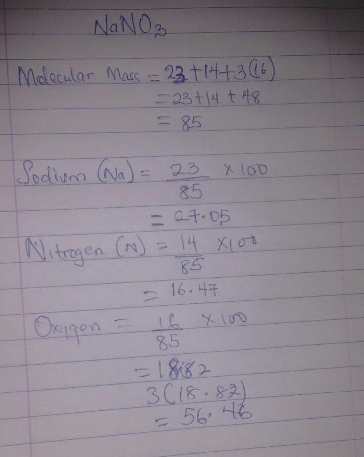 Calculate the percentage by mass of all the components element in sodium trioxonitrate-example-1