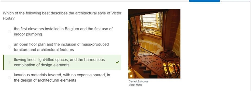 Item 2 Which of the following best describes the architectural style of Victor Horta-example-1