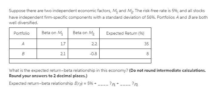 Suppose there are two independent economic factors, m1 and m2. the risk-free rate-example-1