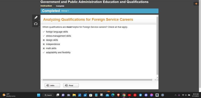 Which qualifications are most helpful for Foreign Service Careers? Check all that-example-1