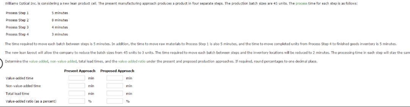 Williams Optical Inc. is considering a new lean product cell. The present manufacturing-example-1