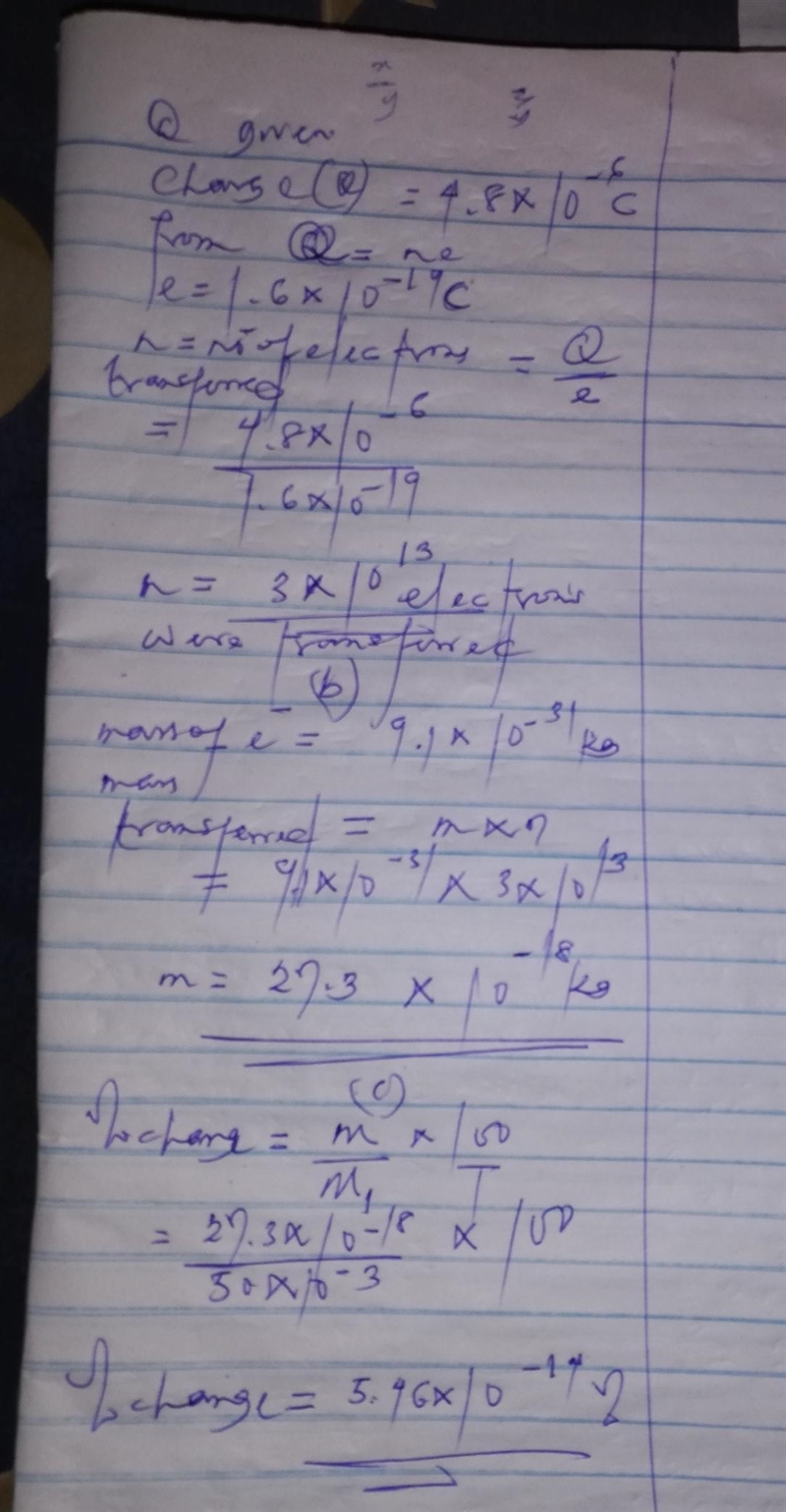 By combing your hair you transferred 4.8 �C (micro Coulombs = 10-6 C) of electrons-example-1