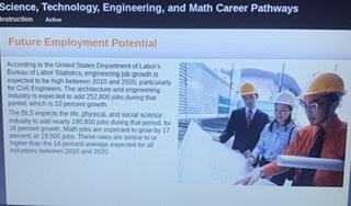 PLEASE HELP, TIMED Which best lists the employment potential in the Science, Technology-example-1