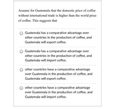 Assume for Guatemala that the domestic price of coffee without international trade-example-1