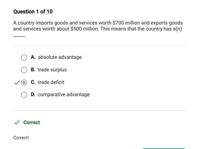 HELPPPP Question 1 of 10 A country imports goods and services worth $700 million and-example-1