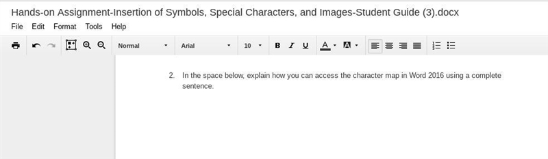 In the space below, explain how you can access the character map in Word 2016 using-example-1