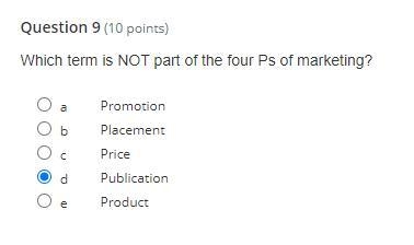 Which term is NOT part of the four Ps of marketing?-example-1