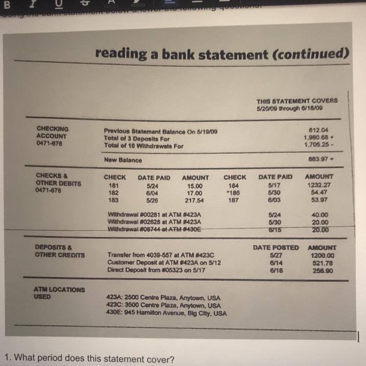 Pls help me 1. What is the count number of the statement? 2. Was there any check card-example-1