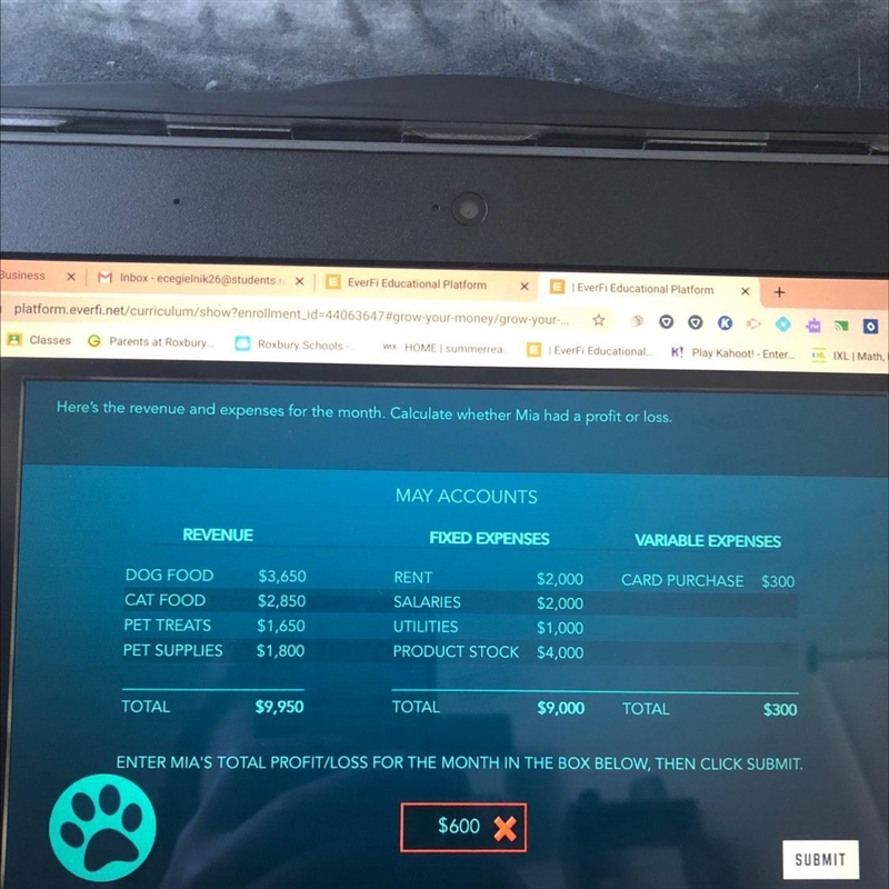 Here's the revenue and expenses for the month. Calculate whether Mia had a profit-example-1