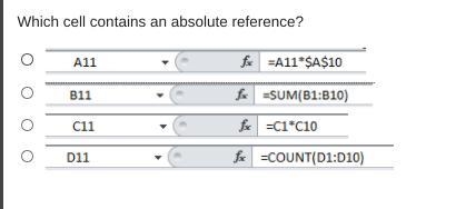 30 POINTS! Which cell contains an absolute reference?-example-1