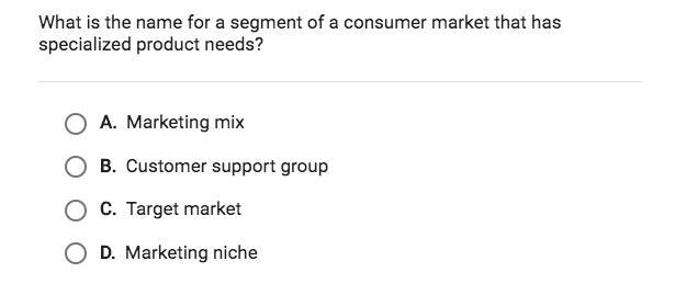 What is the name for a segment of a consumer market that has specialized product needs-example-1