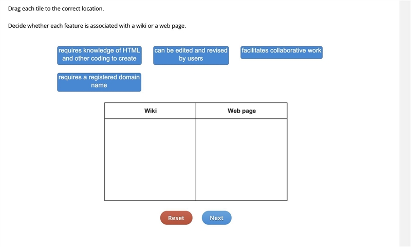 Decide whether each feature is associated with a wiki or a web page.-example-1