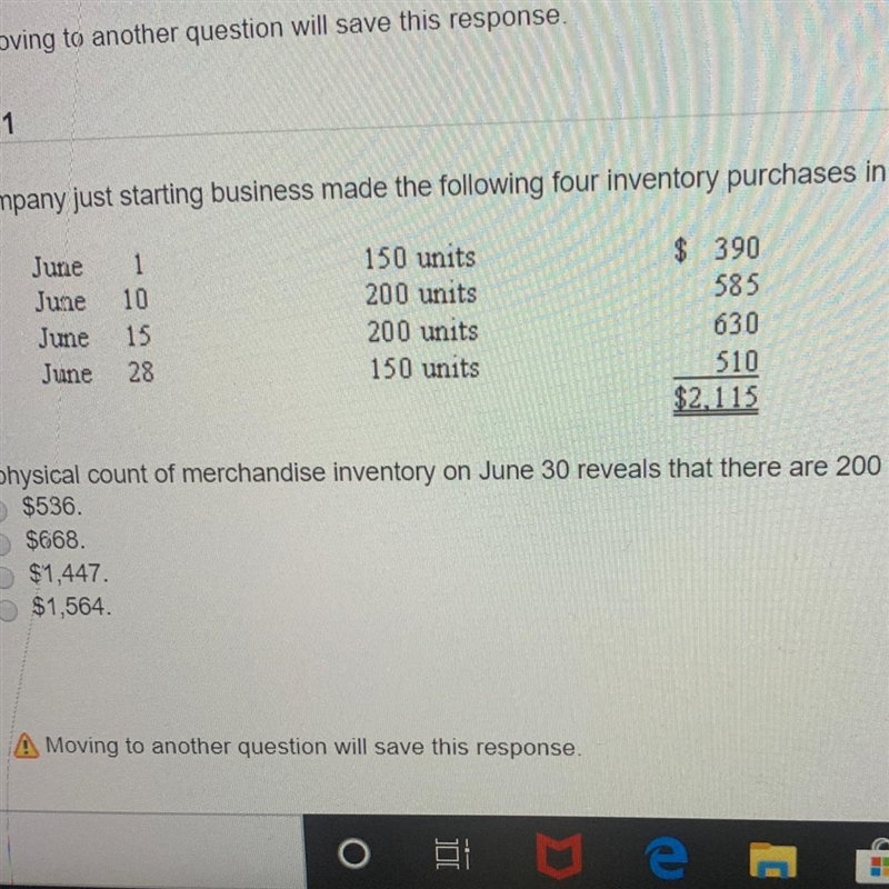 A physical count of merchandise inventory on June 30 reveals that there are 200 units-example-1