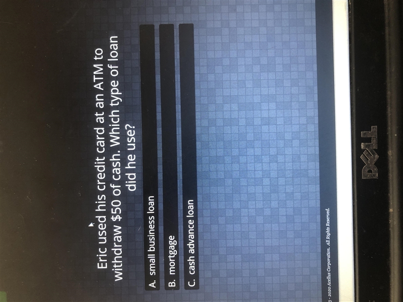 Eric used his credit card at an ATM to withdraw $50 of cash which type of loan did-example-1